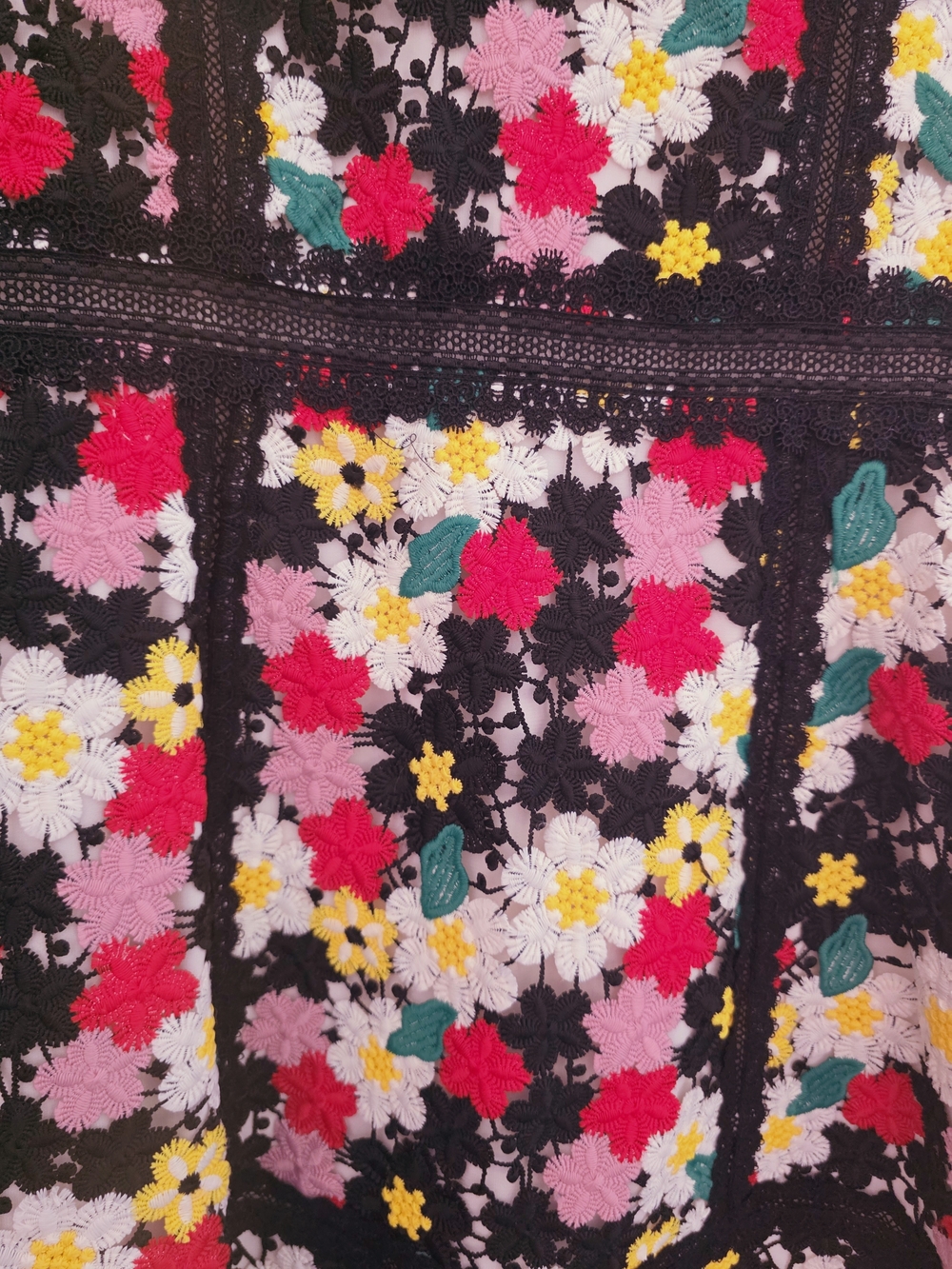 Alice + Olivia Black Floral Lace Dress with Multicolor Embroidery - Picture 3 of 5
